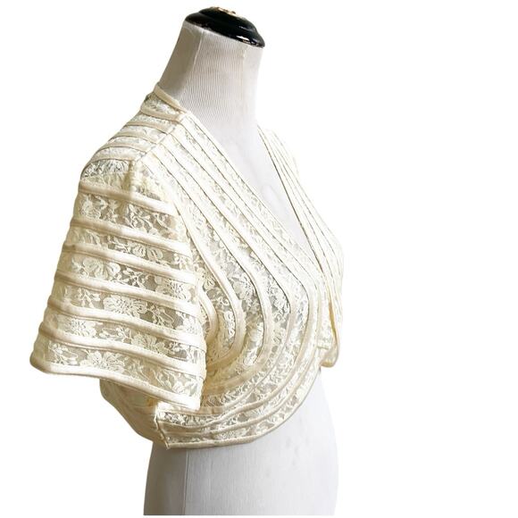 Moshita Couture Vintage Lace & Satin Bolero Cropped Sized XL Cream Wedding - Picture 2 of 9